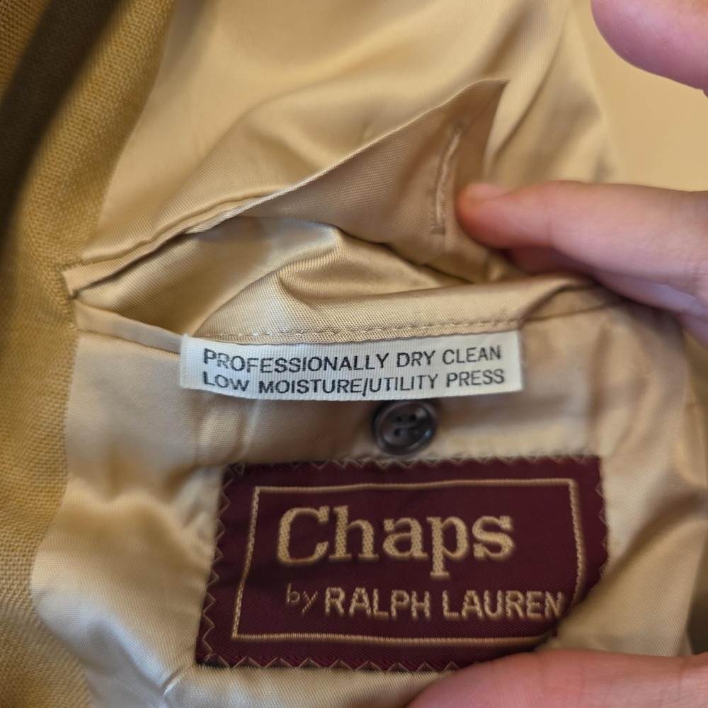Chaps Ralph Lauren Blazer Sport Coat Mens 46 Beige‎ Gold Button USA Jacket FLAWS - Picture 14 of 16